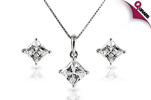 For QR99, Sparkle Away with a Sterling Silver Cubic Zirconia Necklace and Earring Set! (QR199 Value)